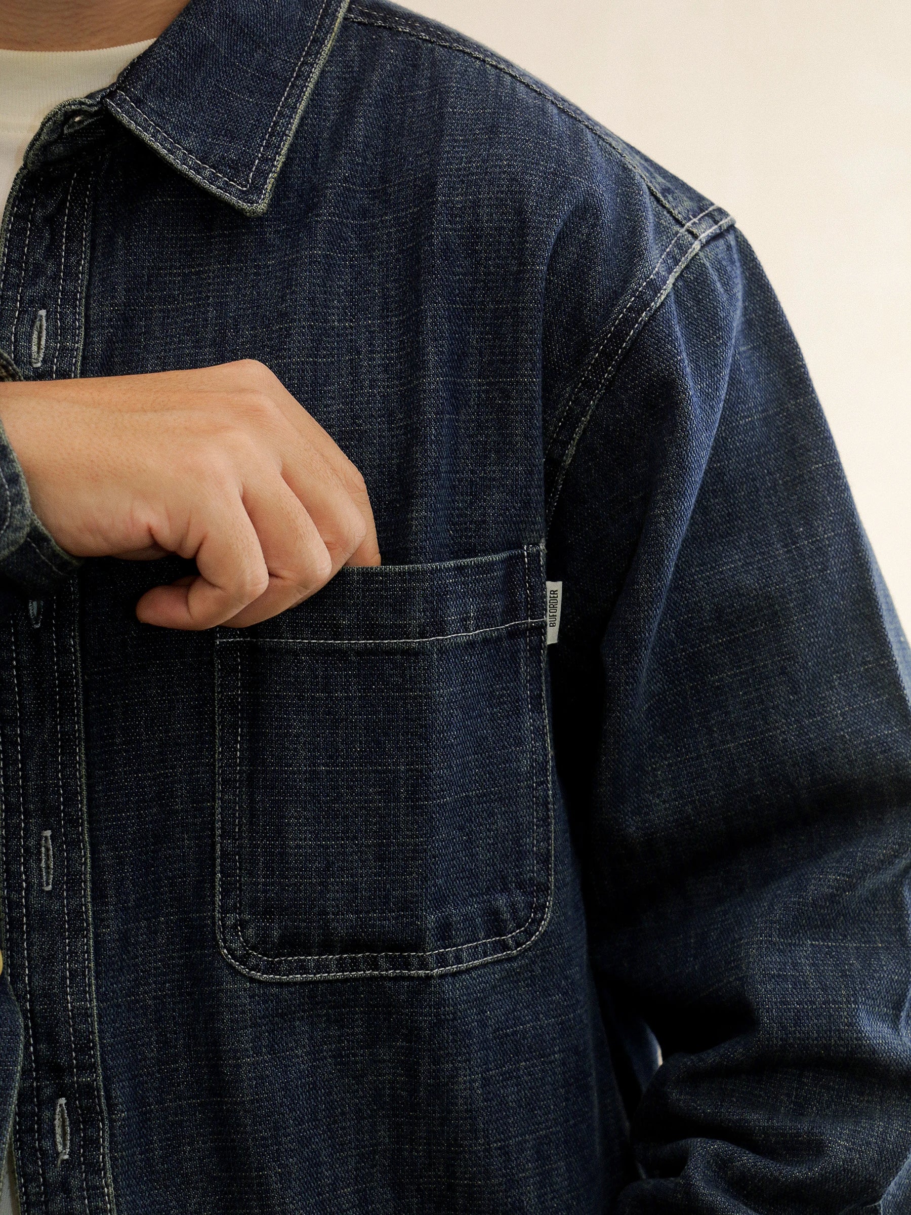 Mens Japanese Vintage High Quality Denim Shirt Heavyweight Washed Blue Oversized Casual Long Sleeve Workwear Streetwear Trendy