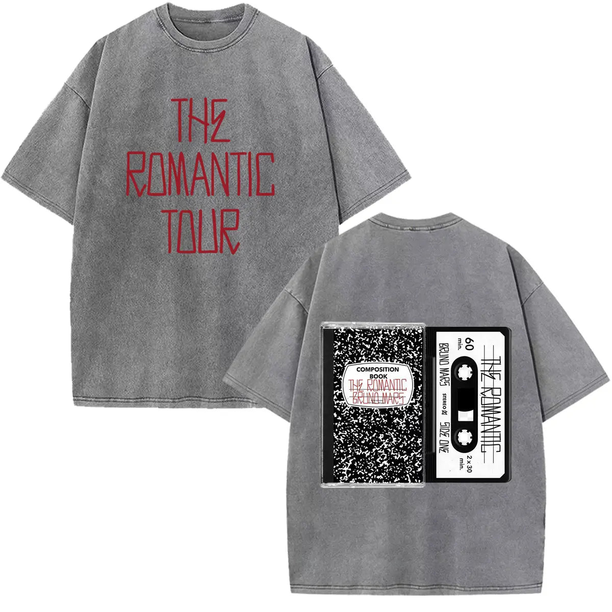 Bruno Mars The Romantic Tour 2026 Print Vintage Washed T-shirt Man Woman Fashion T-shirts Cotton Loose Casual Oversized T-shirts