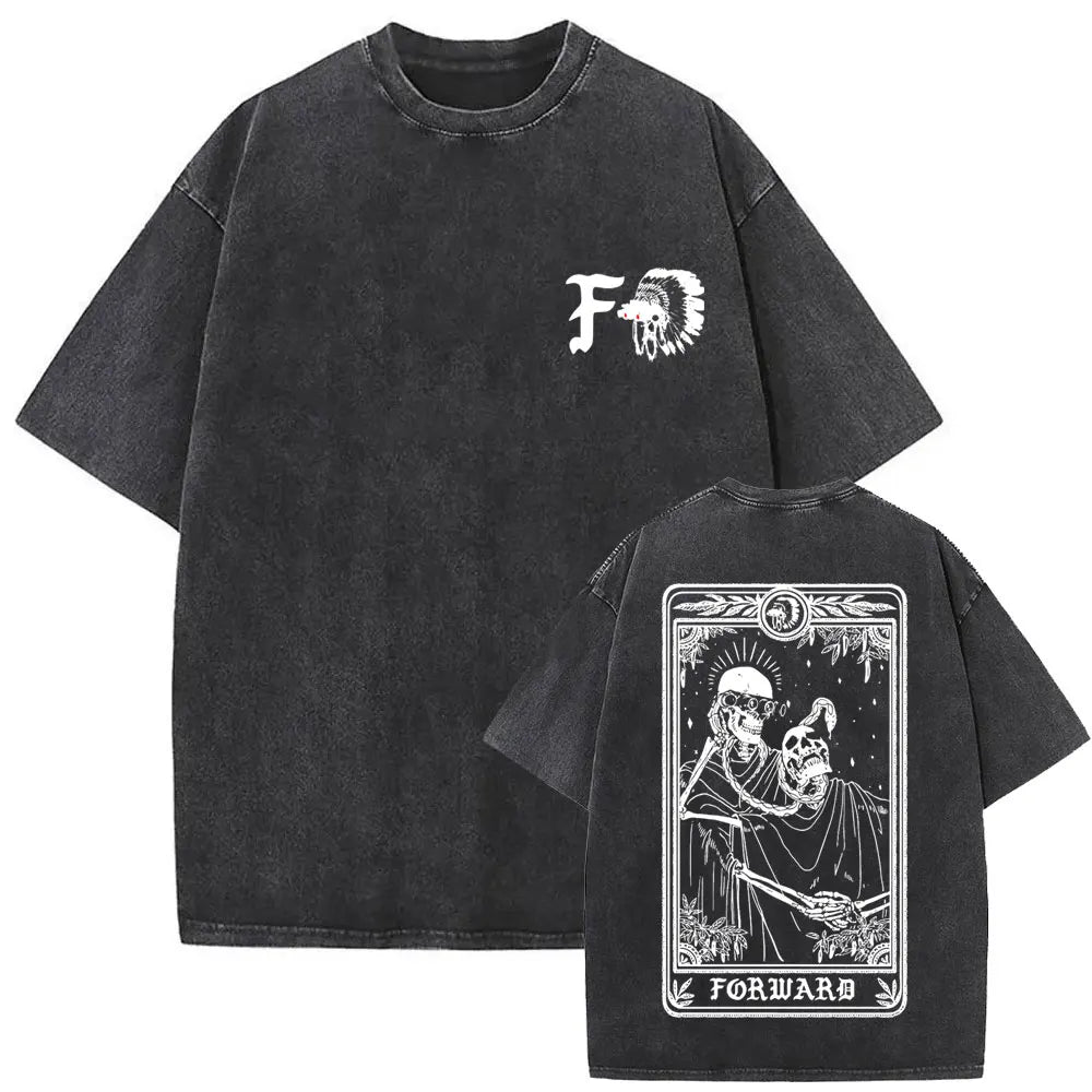 Forward Observations Group Vintage Washed T-shirt Skeleton Graphic T Shirts Men Women Fashion Oversized T-shirts Male Streetwear