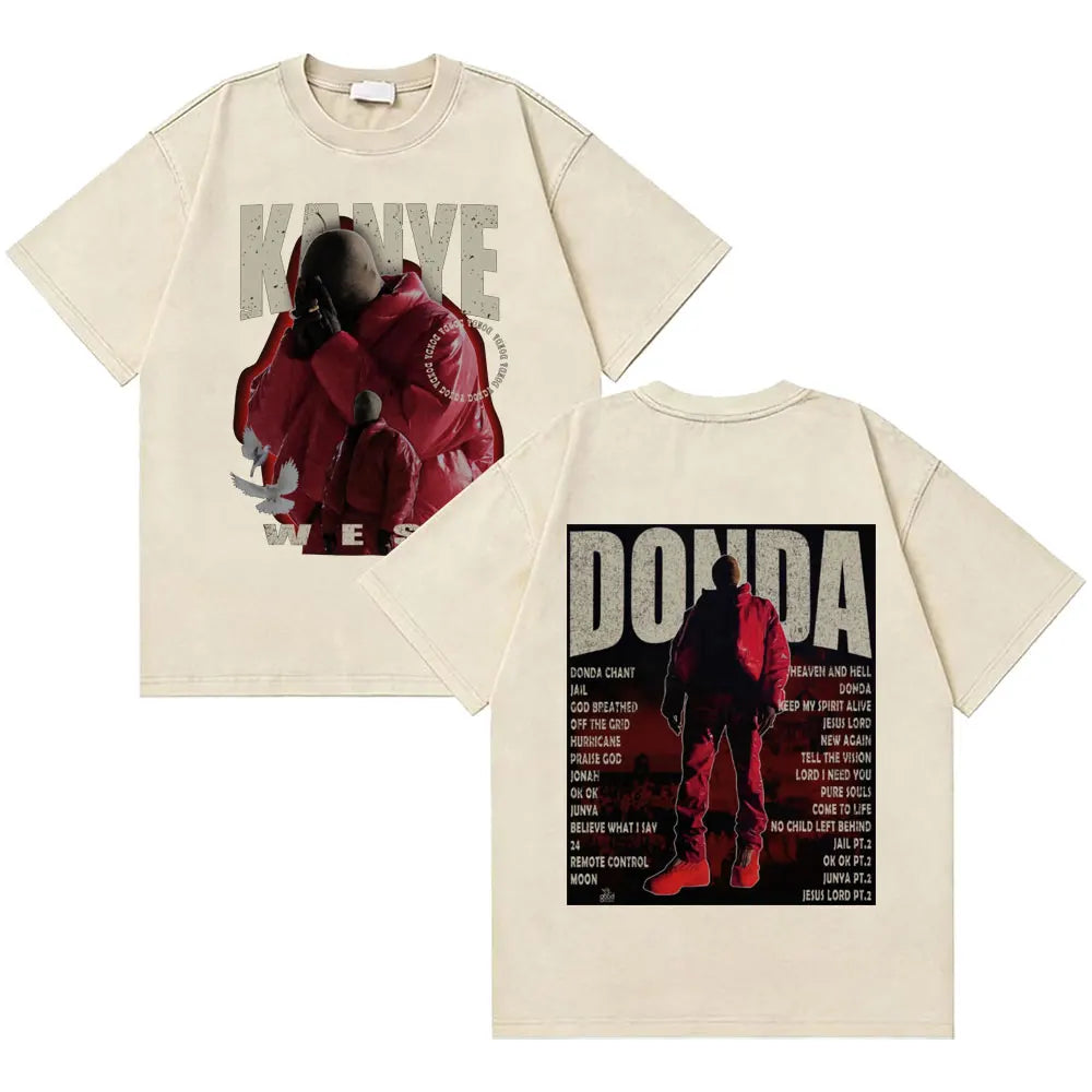 Awesome Rapper Kanye West Graduation Bear Vintage Washed T-shirt Men Women Hip Hop Fashion Trend Short Sleeve T Shirt Streetwear