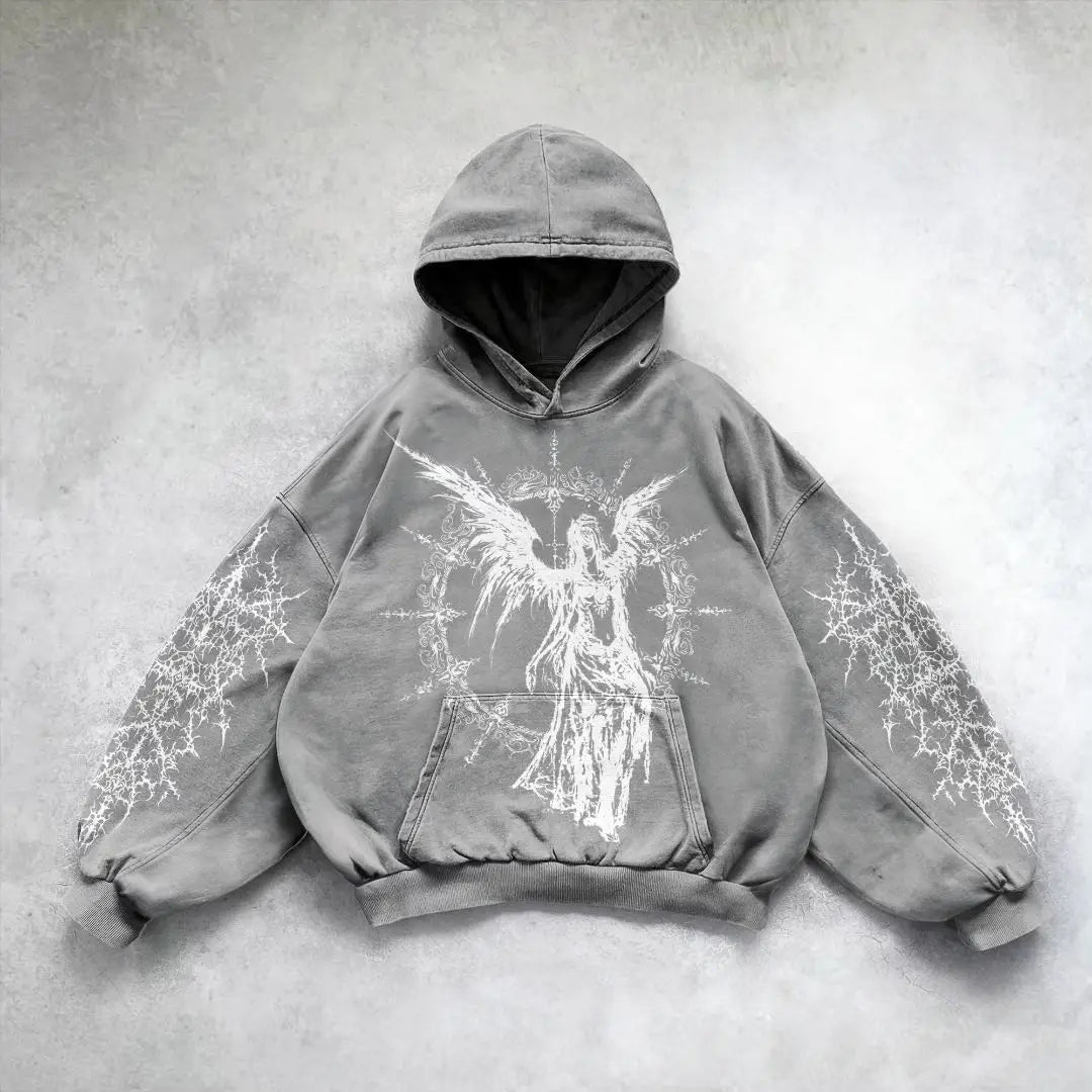 Harajuku Y2k Angel Pattern Hoodie Tops Oversized Hoodies Women Goth Streetwear Sweatshirt Tracksuit Men Couples Gothic Clothes