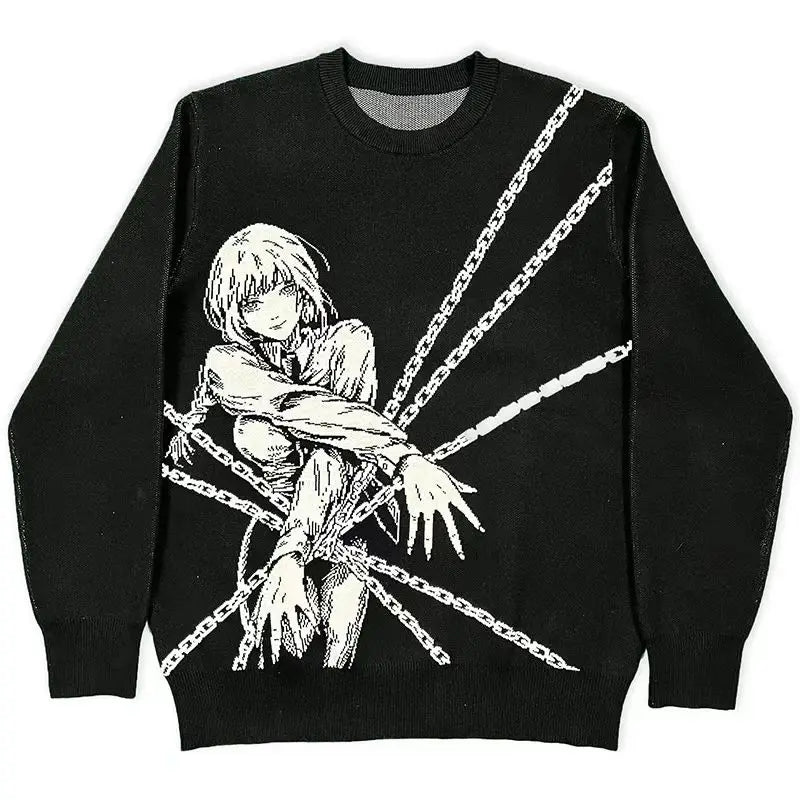 Butterfly Anime Girl Knitwear Sweater Pullovers 2024 Winter Harajuku Y2k Vintage Men's Jumpers Wool Women's Sweater Sweatshirts