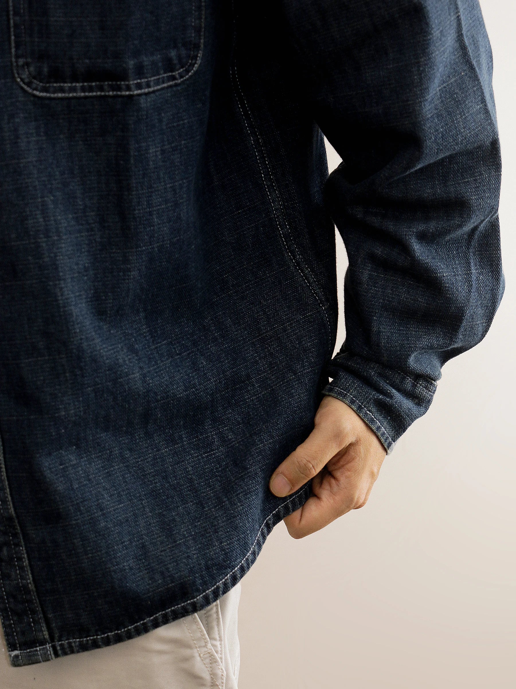 Mens Japanese Vintage High Quality Denim Shirt Heavyweight Washed Blue Oversized Casual Long Sleeve Workwear Streetwear Trendy