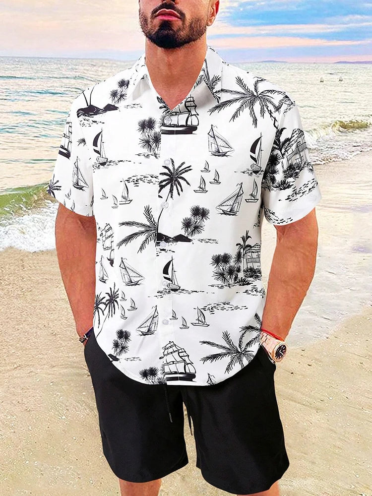 Men's Hawaiian Short-sleeved Shirt And Beach Shorts Set Beach Resort Men's Casual Shirt Summer Everyday Men's Sports Shorts
