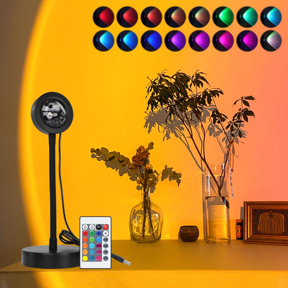 1PC Sunset Light Projection Light With Remote Control 16-Color Night Light RGB Color Changing LED Light Bedroom photography prop