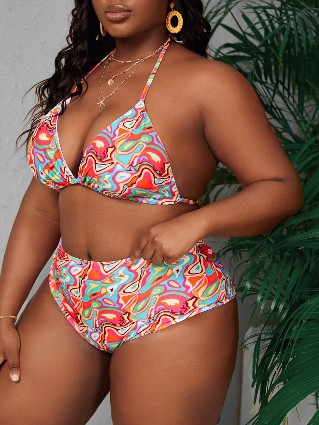 Bikini Sets for Women 2024 Summer Plus Size Printed Bandage Two Piece Swimsuit Sexy Beach Swimwear