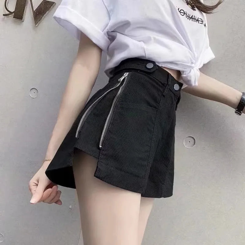Jeans Shorts Women Straight Denim Short Trousers Side Zipper Split Design Outfits Club Women Clothing Summer Wide Leg Hot Pants