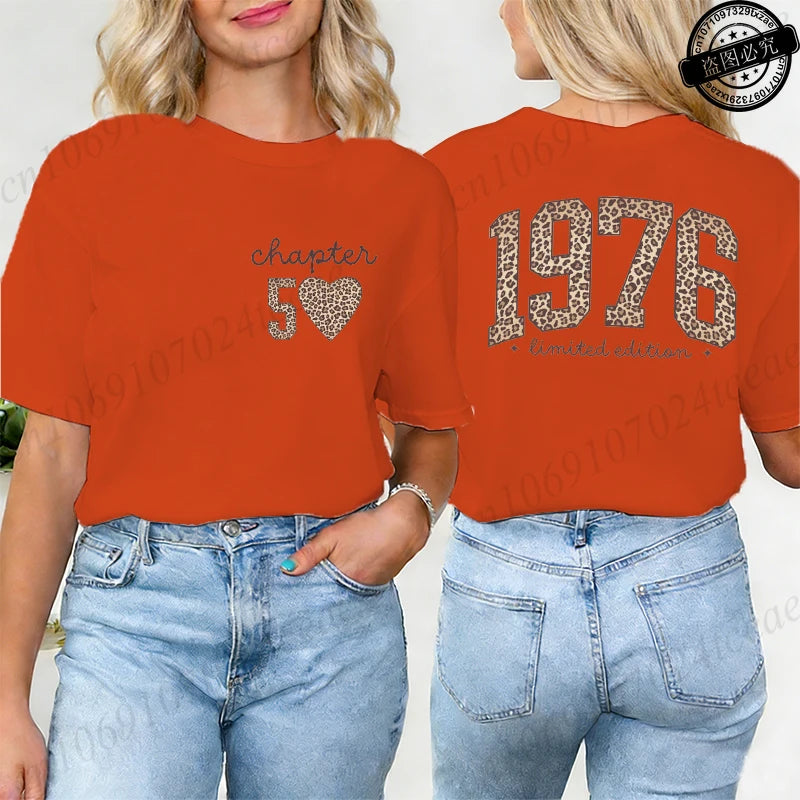 Fashion Women T Shirt  1976 Retro Birthday Print T Shirt Leopard 50th Birthday Gifts Tops Ladies Shirt Harajuku Graphic T-shirt