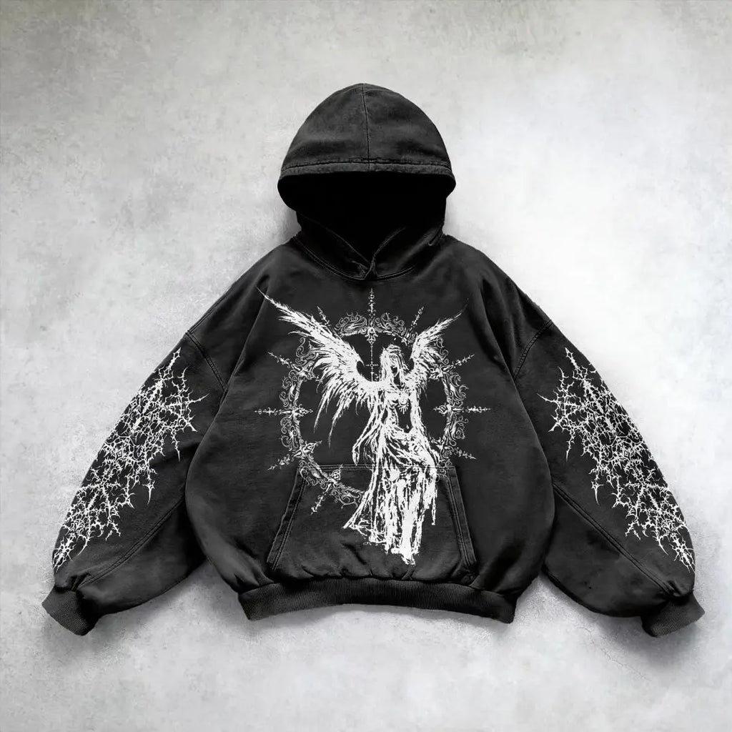 Harajuku Y2k Angel Pattern Hoodie Tops Oversized Hoodies Women Goth Streetwear Sweatshirt Tracksuit Men Couples Gothic Clothes