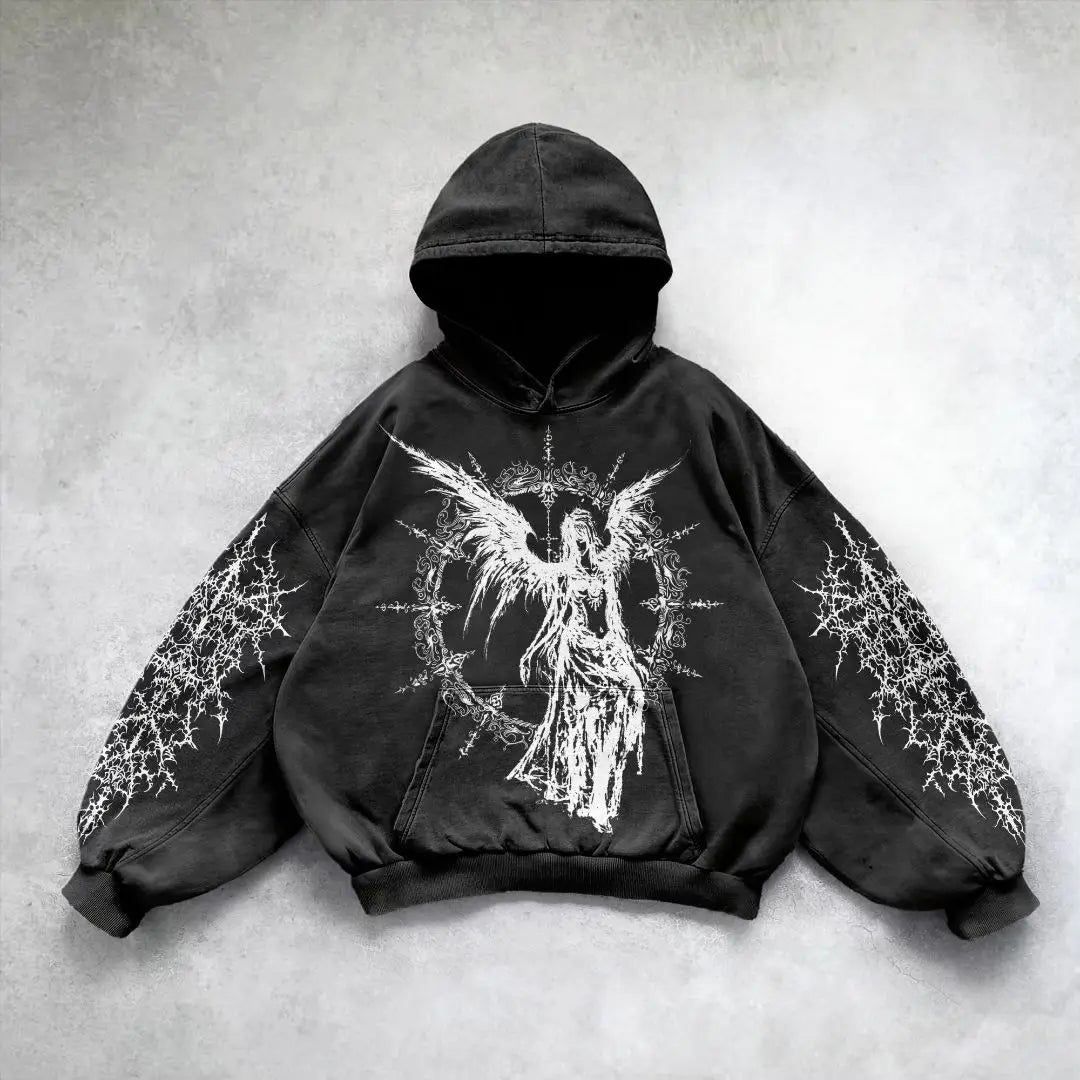 Harajuku Y2k Angel Pattern Hoodie Tops Oversized Hoodies Women Goth Streetwear Sweatshirt Tracksuit Men Couples Gothic Clothes