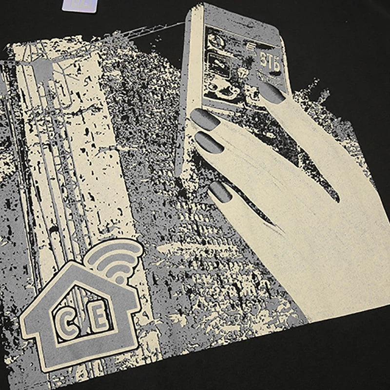 CAV EMPT C.E Short-Sleeved T-Shirt Men Women Couples 100% Cotton Telephone Building Print Cavempt T Shirts Loose Casual Tops