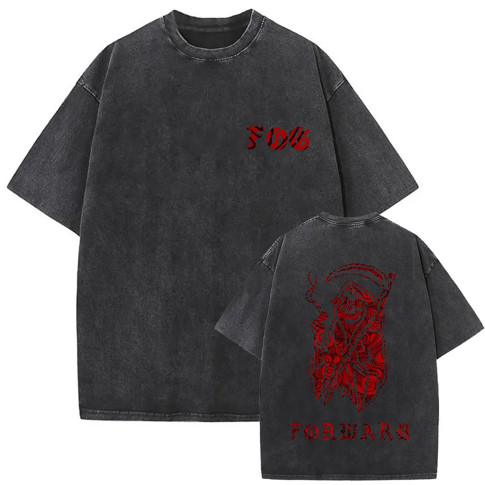 Forward Observations Group Vintage Washed T-shirt Skeleton Graphic T Shirts Men Women Fashion Oversized T-shirts Male Streetwear