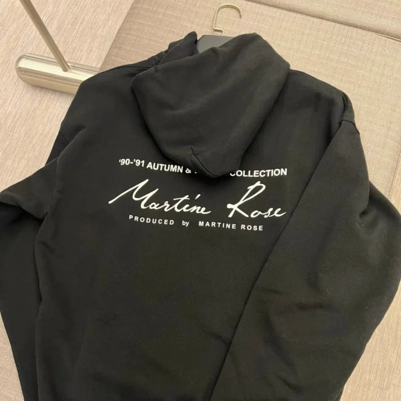 Oversized Signature Letter Rose Hoodies Vintage Black Drawstring Hoody Winter Casual Loose Men Women Sweatshirts Street Outfit