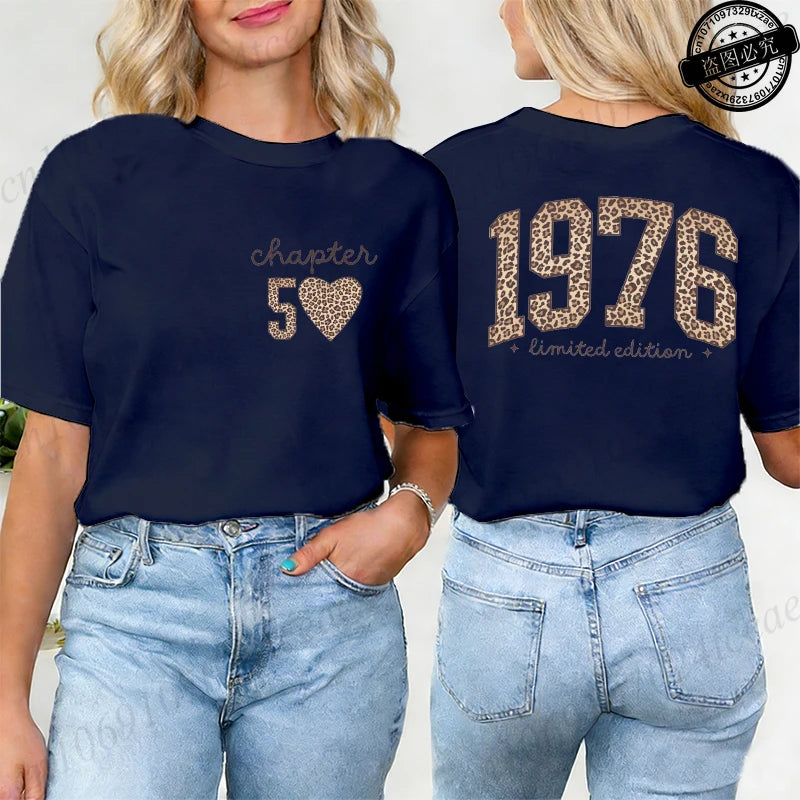 Fashion Women T Shirt  1976 Retro Birthday Print T Shirt Leopard 50th Birthday Gifts Tops Ladies Shirt Harajuku Graphic T-shirt