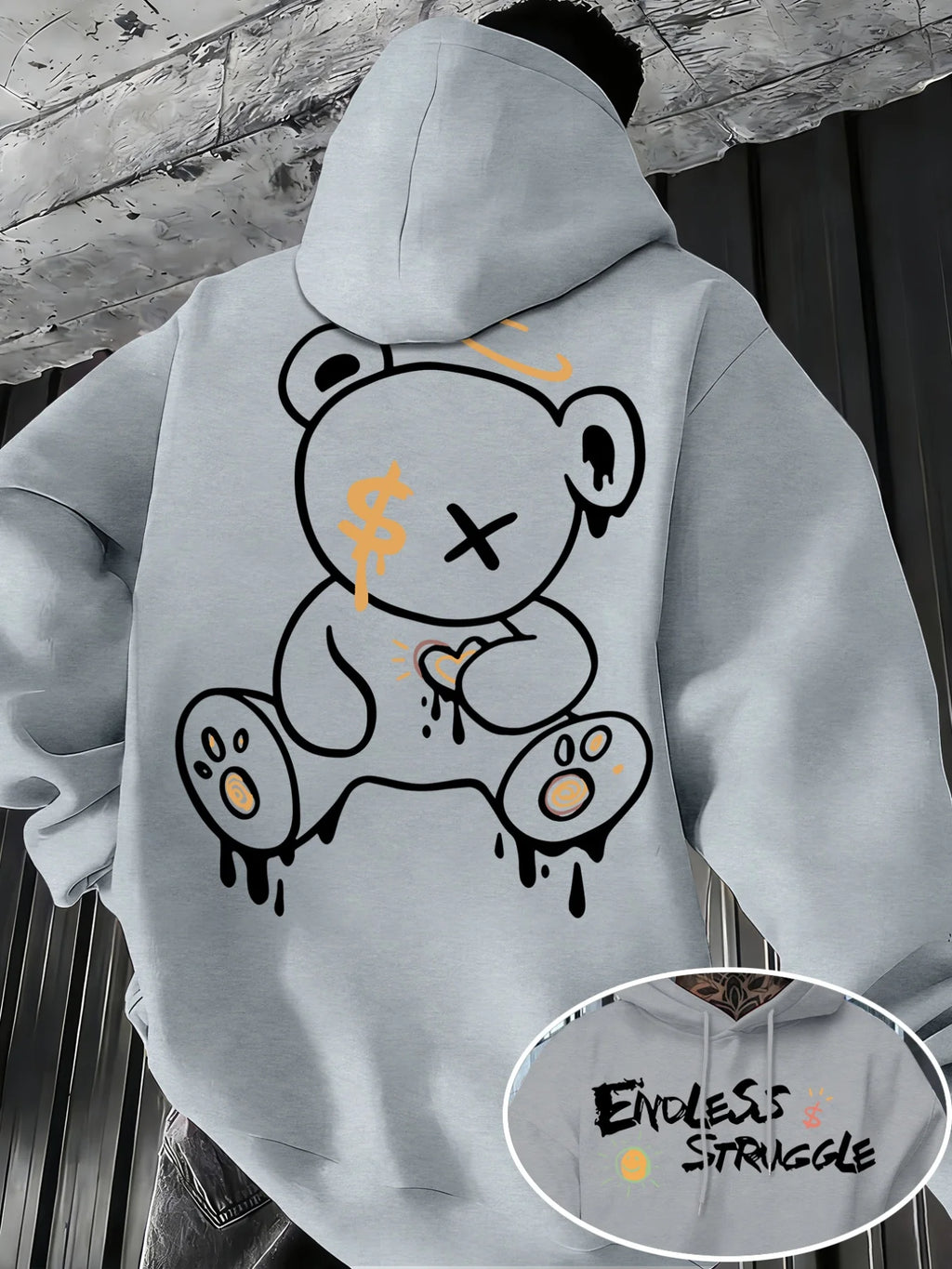 Men's Fashion Trend Hooded Sweatshirt with Print - Men's Bear pattern hoodies men clothing streetwear promo