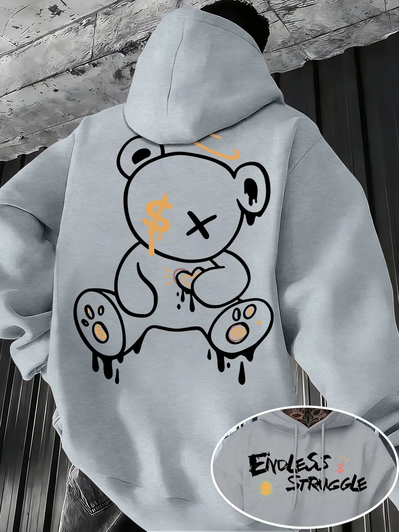 Men's Fashion Trend Hooded Sweatshirt with Print - Men's Bear pattern hoodies men clothing streetwear promo