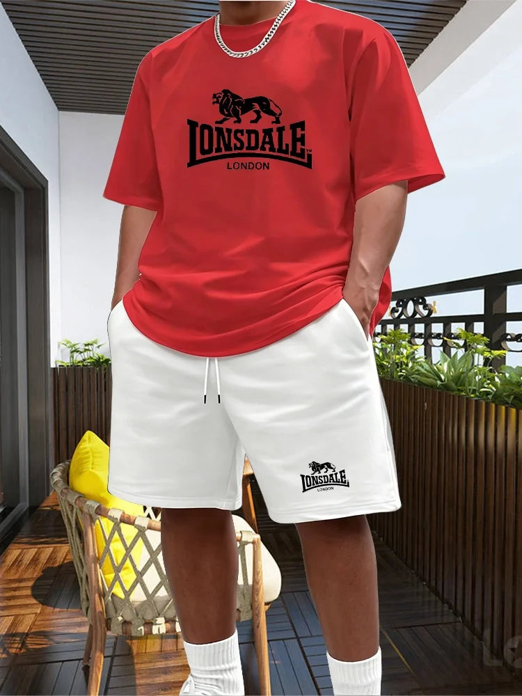 Men's Summer Beach Sports Suit Casual Outdoor Basketball Sports Comfortable Two-Piece Set with Fashion Loose T-Shirt And Shorts