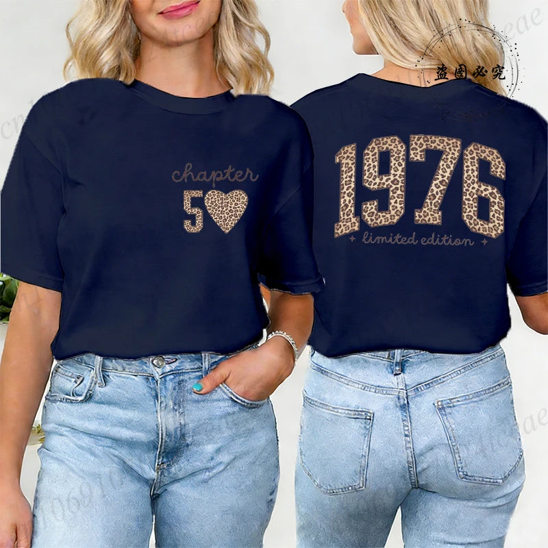 Fashion Women T Shirt  1976 Retro Birthday Print T Shirt Leopard 50th Birthday Gifts Tops Ladies Shirt Harajuku Graphic T-shirt