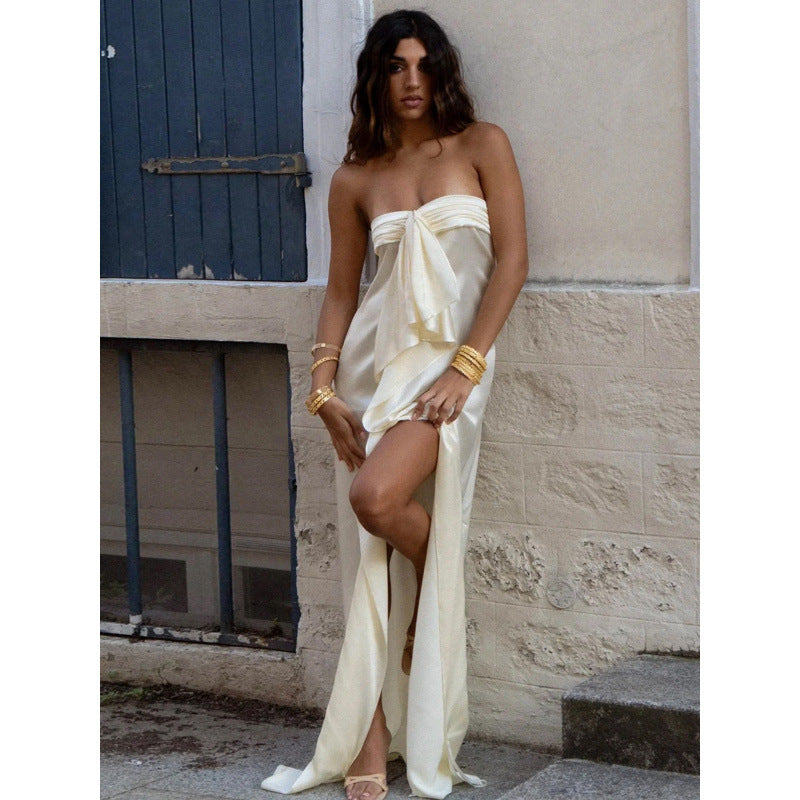 Elegant One-Shoulder Satin Maxi Dress