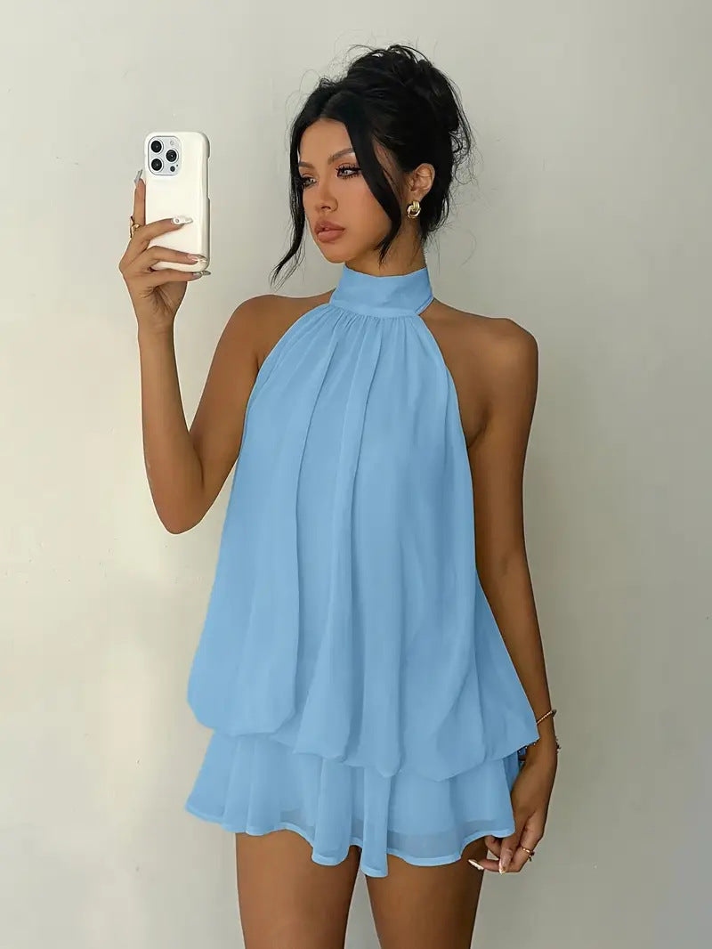 Womens Halter Neck Chiffon Dress