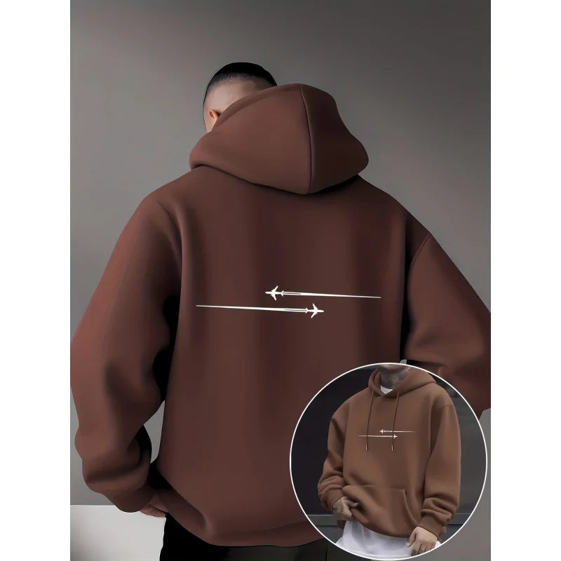 Fleece-Lined Kangaroo Pocket With Fashionable Pattern Design，Micro-Elastic Knitted Fabric，Comfortable Casual Hooded Sweatshirt，