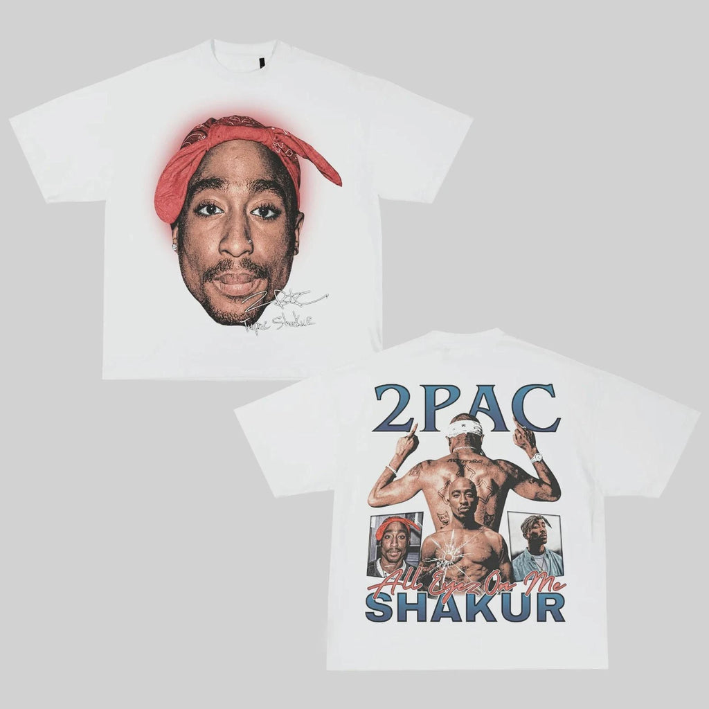 2pac Shakur Pattern T-shirt Double-sided Rap Hip-hop Tribute T-shirt 2026 Summer Neutral Loose Cotton Sports Shirt Punk Y2k