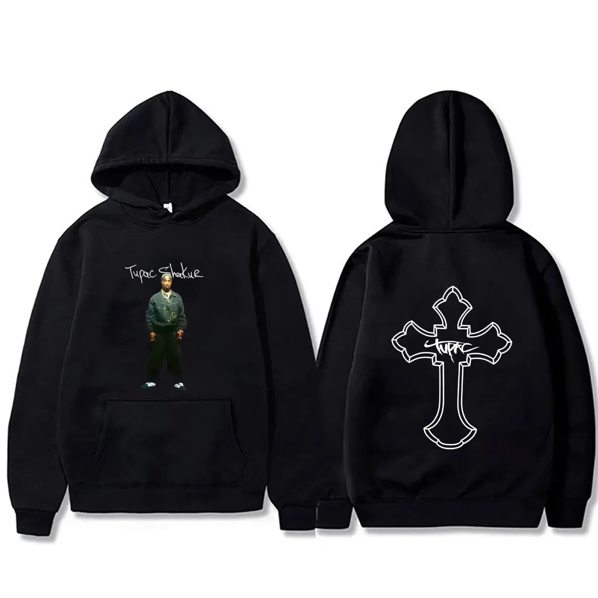 Rapper Tupac 2pac Cross Hoodie Men Women Hip Hop Fashion Vintage Streetwear Male Casual Fleece Cotton Oversized Pullover Hoodies