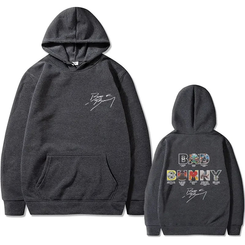 Rapper Bad Bunny Music Album Cover Pattern Hoodie Men's and Women's Hip-Hop Hooded Sweatshirt Men's Casual Hoodie