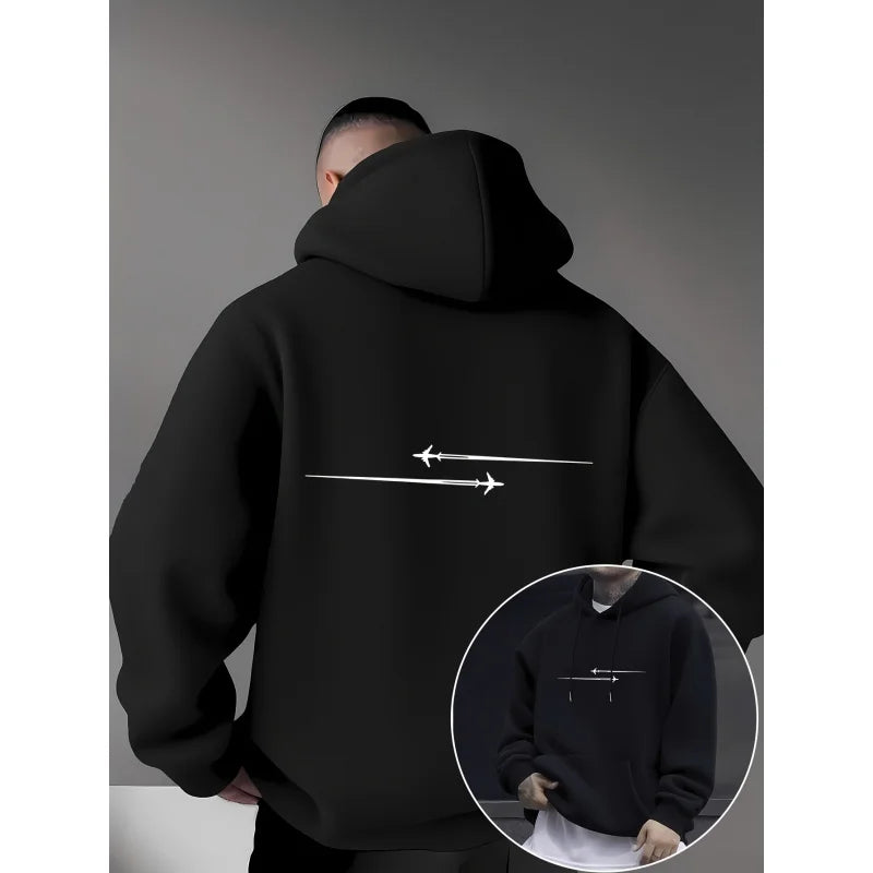 Fleece-Lined Kangaroo Pocket With Fashionable Pattern Design，Micro-Elastic Knitted Fabric，Comfortable Casual Hooded Sweatshirt，