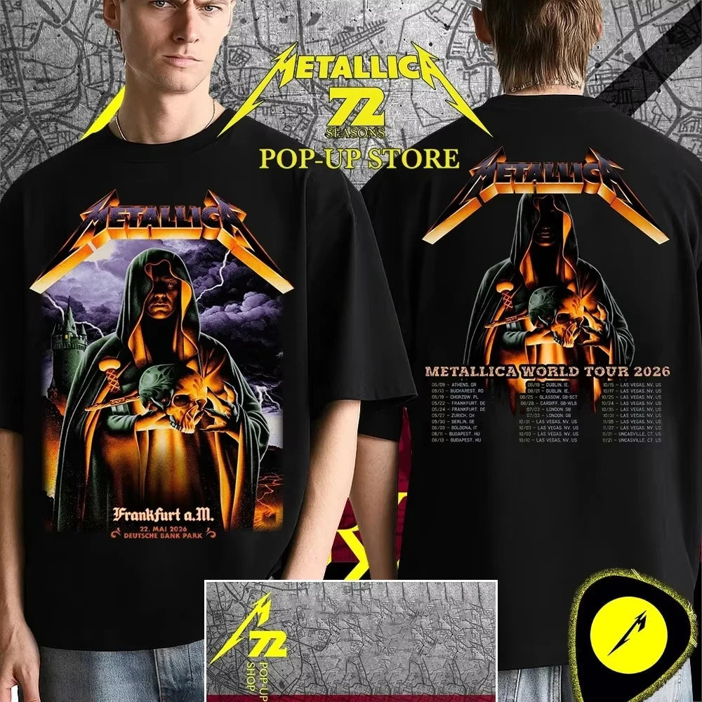 Metallica Frankfurt 2026 Band T-shirt men and women summer cotton clothing Gothic high quality short sleeved Tee streetwear