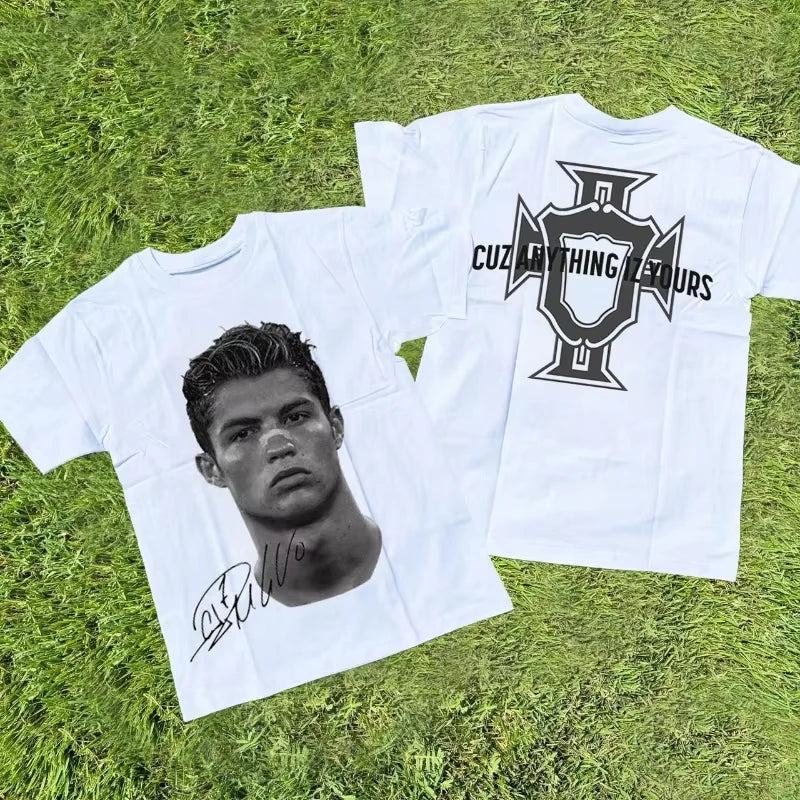 Men's and women's loose casual short sleeved Cristiano Ronaldo, Neymar,Lionel Messi, football superstar portrait printed T-shirt
