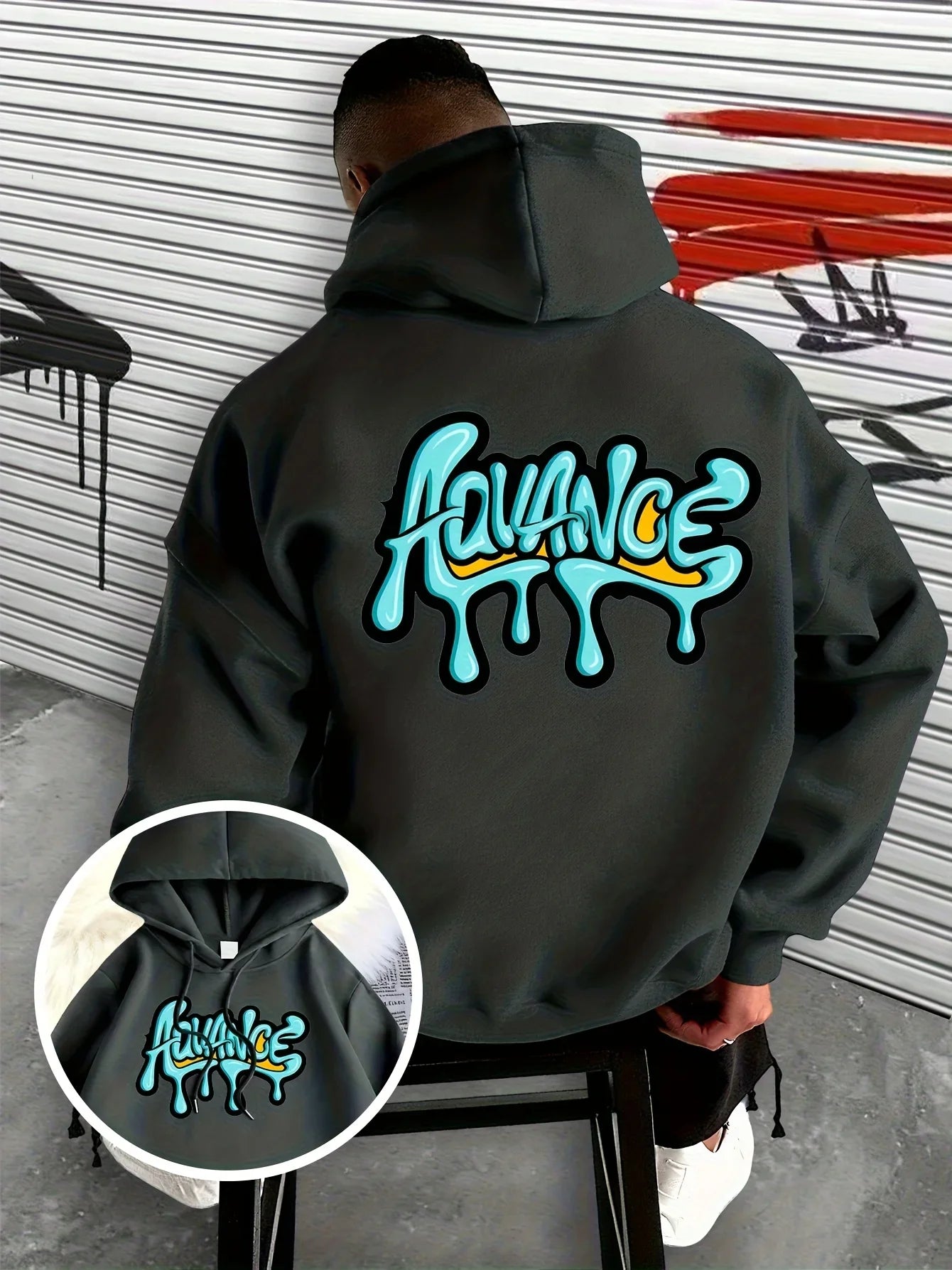 Men's hooded sweatshirt with stylish graffiti print design