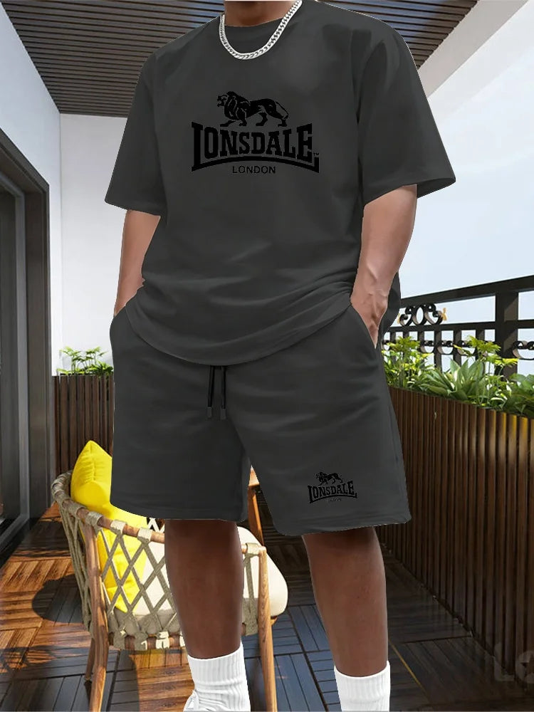 Men's Summer Beach Sports Suit Casual Outdoor Basketball Sports Comfortable Two-Piece Set with Fashion Loose T-Shirt And Shorts
