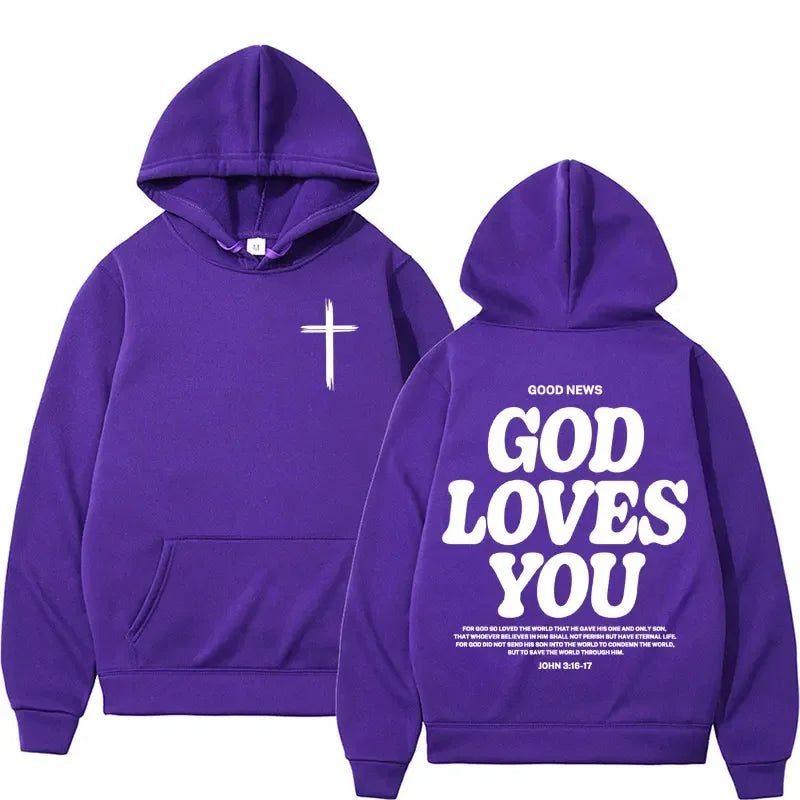 new2026Harajuku Aesthetic Christian Jesus Church Bible Verse God Loves You Hooded Men's Women Vintage Sweatshirts Streetwear Y2K