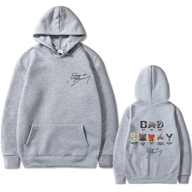 Rapper Bad Bunny Music Album Cover Pattern Hoodie Men's and Women's Hip-Hop Hooded Sweatshirt Men's Casual Hoodie
