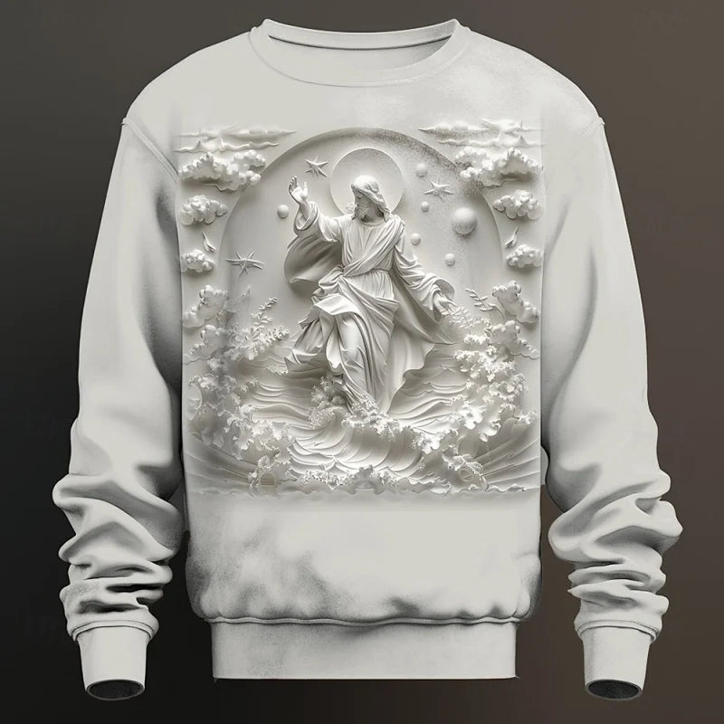 3D Printed The Cross Of Christ Sweatshirt For Men Jesus God Pattern Pullovers Long Sleeves Autumn Casual Loose Round Neck Hoodie