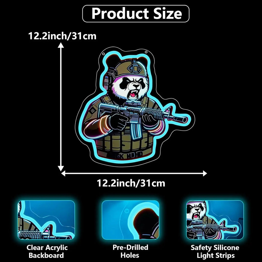 Tactical Panda Neon Sign USB Powered LED Light for Sport Club Playroom Party Kids Room Gaming Room Bedroom Decoration Gift