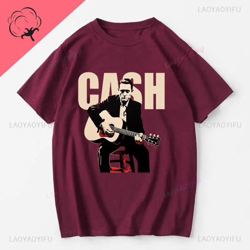 Vintage Johnny Cash Shirt Coutry Music Camisetas Cotton Crewneck Man Clothes Print Graphic T Shirts Camisa Classic Legend Tees