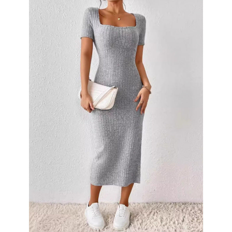 Womens Square Neck Slim Fit Slit Dress