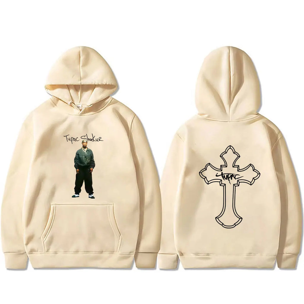 Rapper Tupac 2pac Cross Hoodie Men Women Hip Hop Fashion Vintage Streetwear Male Casual Fleece Cotton Oversized Pullover Hoodies