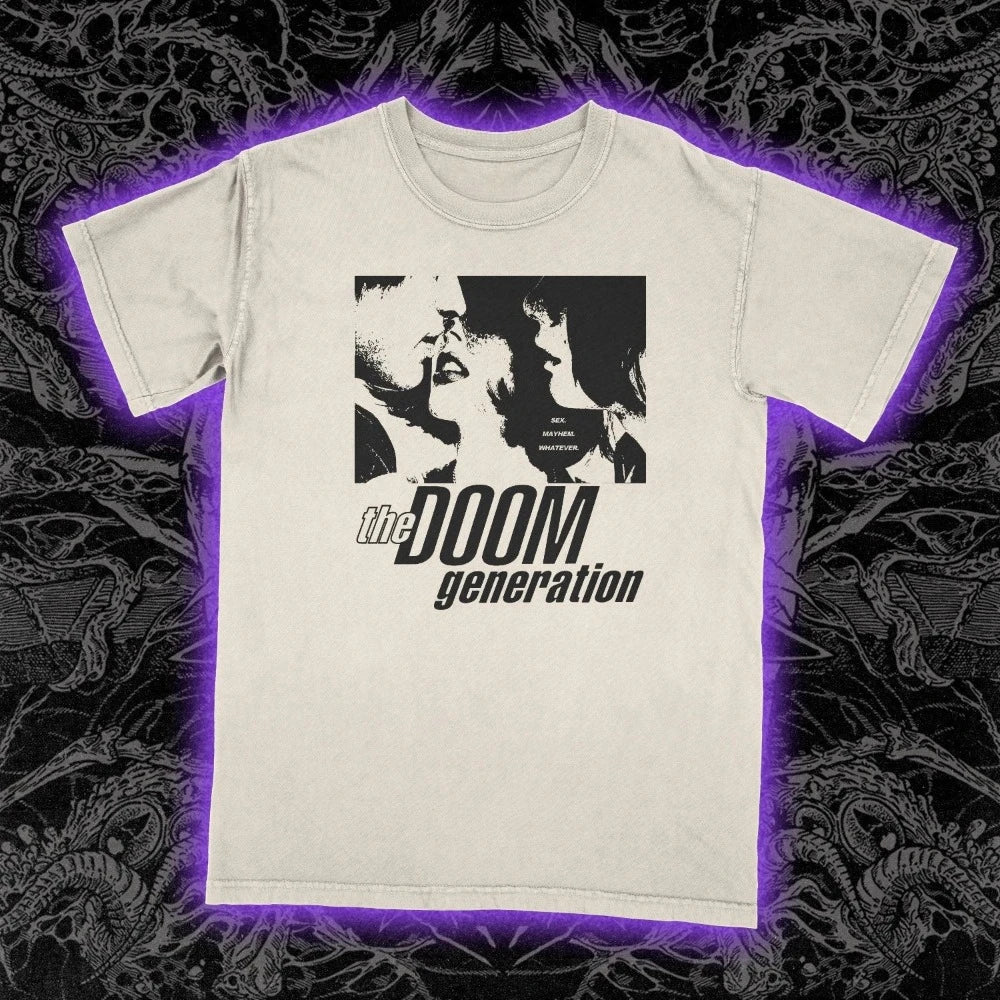 Doom 90s cult film Greg Araki graphic T-shirt with dark aesthetics  Unisex pure cotton all-season base layer streetwear top