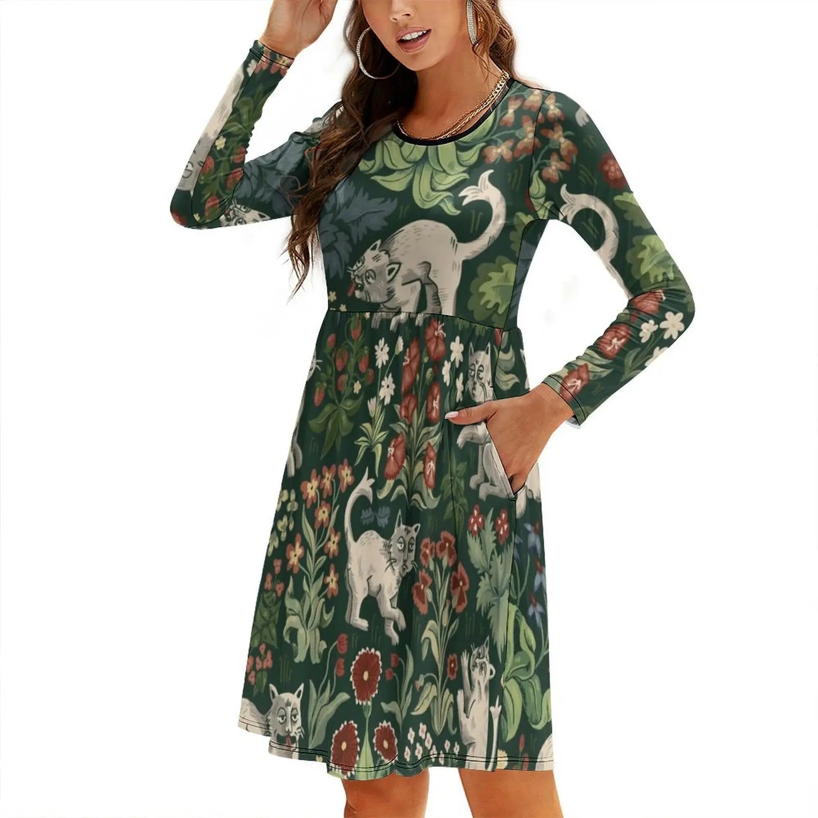 Ugly Medieval Cats Millefleur Women's Hip Hop Streetwear Dress Graphic Print Party Club Wear Cats Weird Ugly April Fools Mille