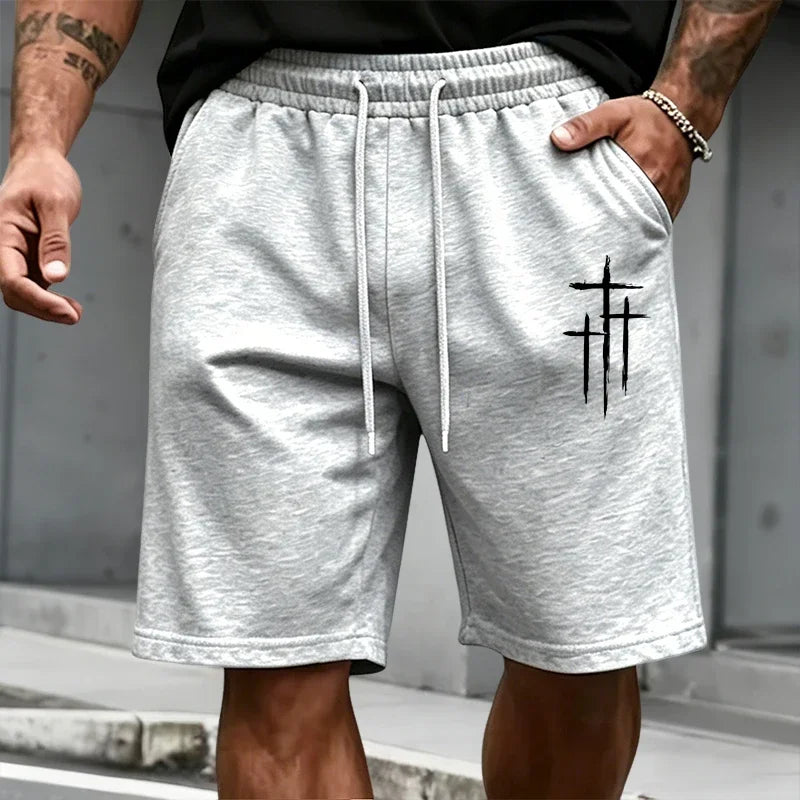 2026 Summer Men's Set Cross Print T-shirts and Shorts Home Outdoor Comfort Soft Short Sleeve Outfit Urban Casual Trend Tracksuit