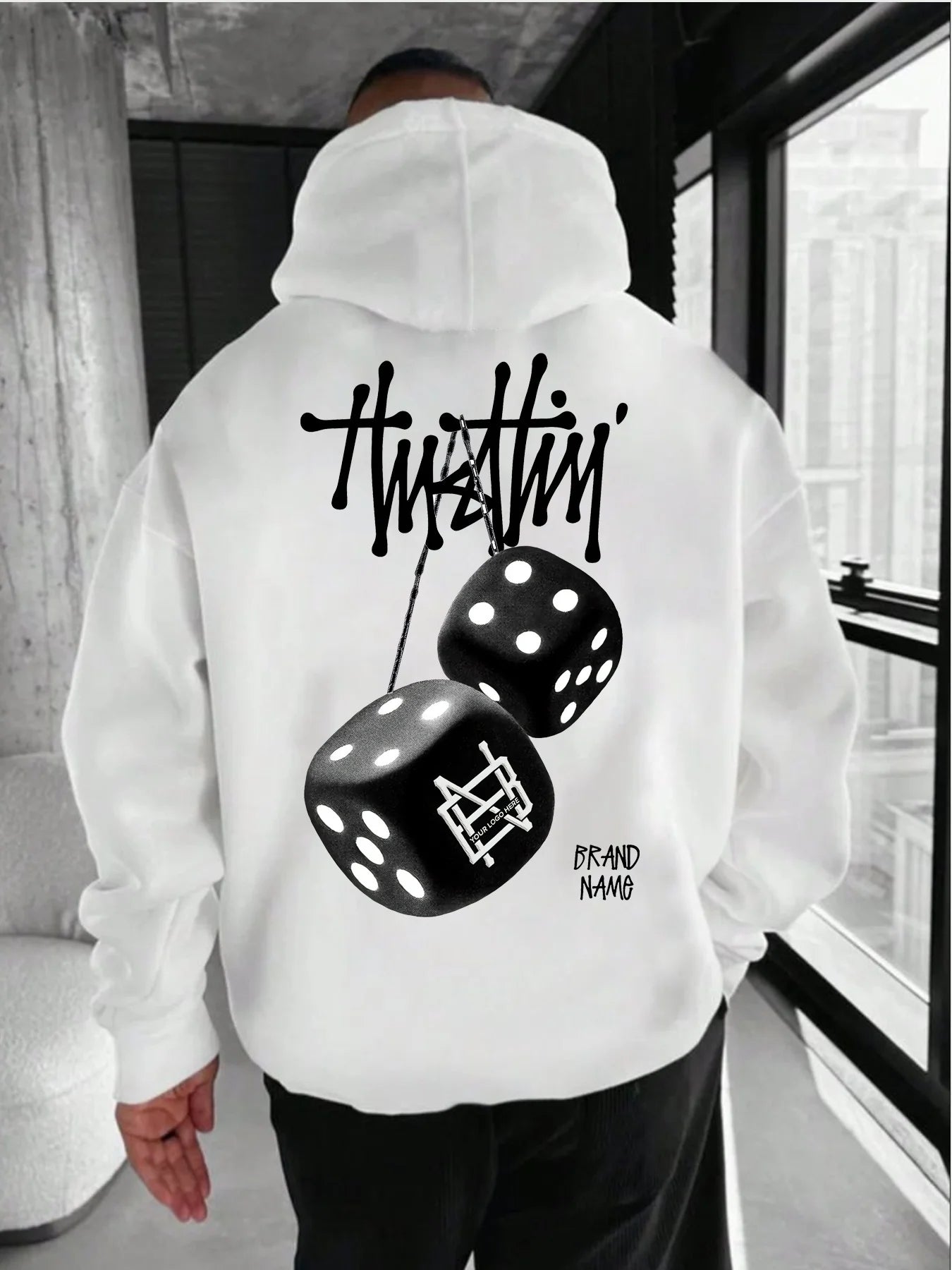 New autumn and winter men's hoodie sweatshirt geometric pattern printing adult street casual fashion loose long-sleeved top