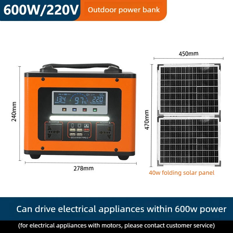 220V 600W Portable Power Station Outdoor Camping Emergency Power Supply AC 600Wh Backup Battery for Travel Fishing Live Stream