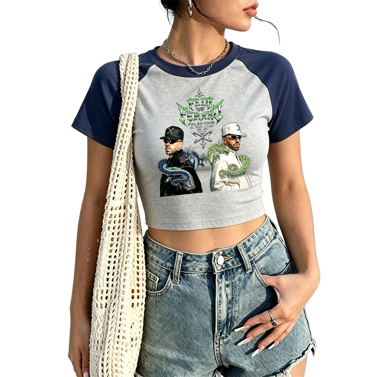 Feid Ferxxo Falxo Tour 2026 Crop Top Women Short Sleeve Graphic Tee Casual Y2K Streetwear Fans Merch Cropped T-shirt