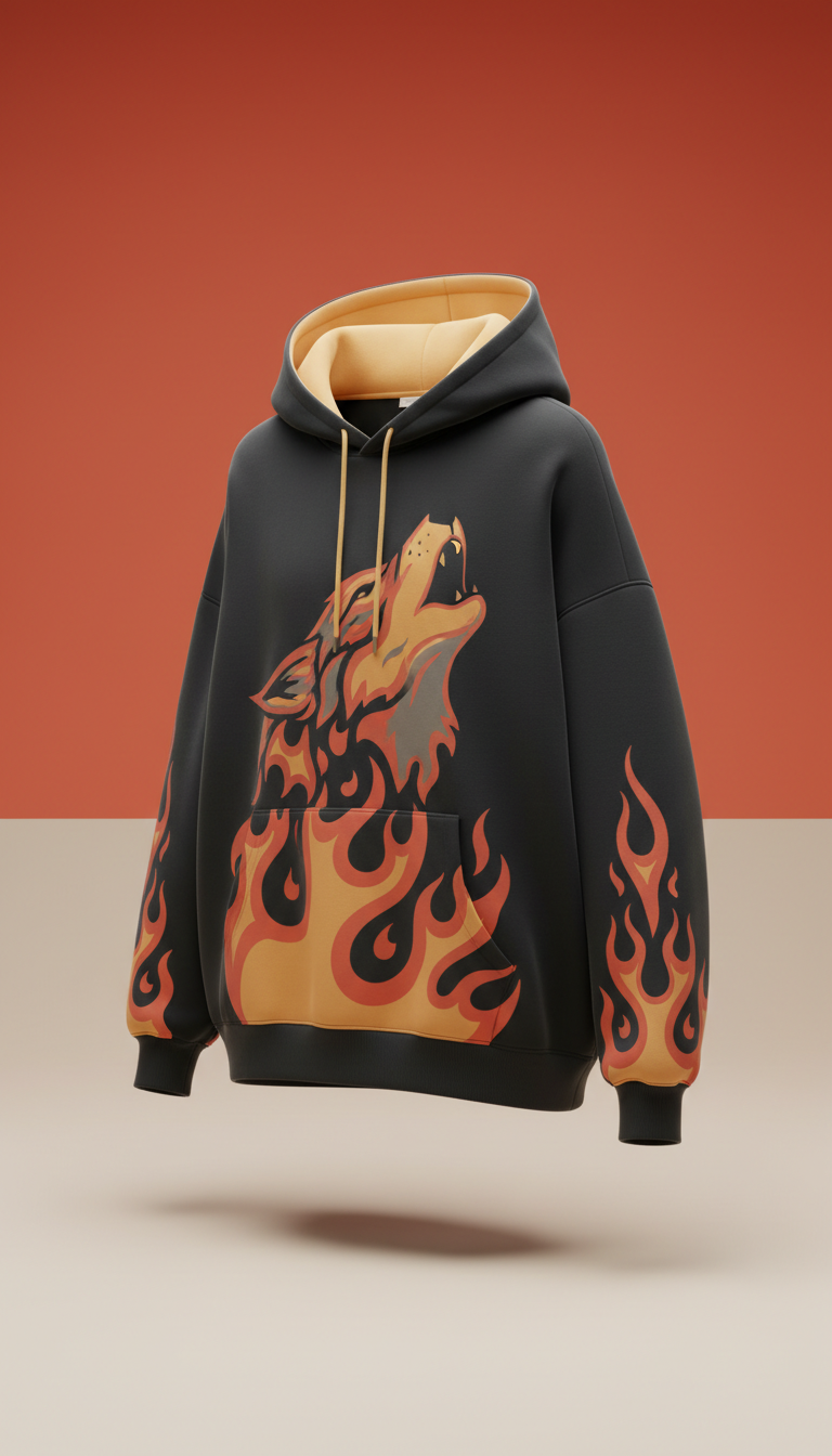 Oversized Coyote Flame Hoodie