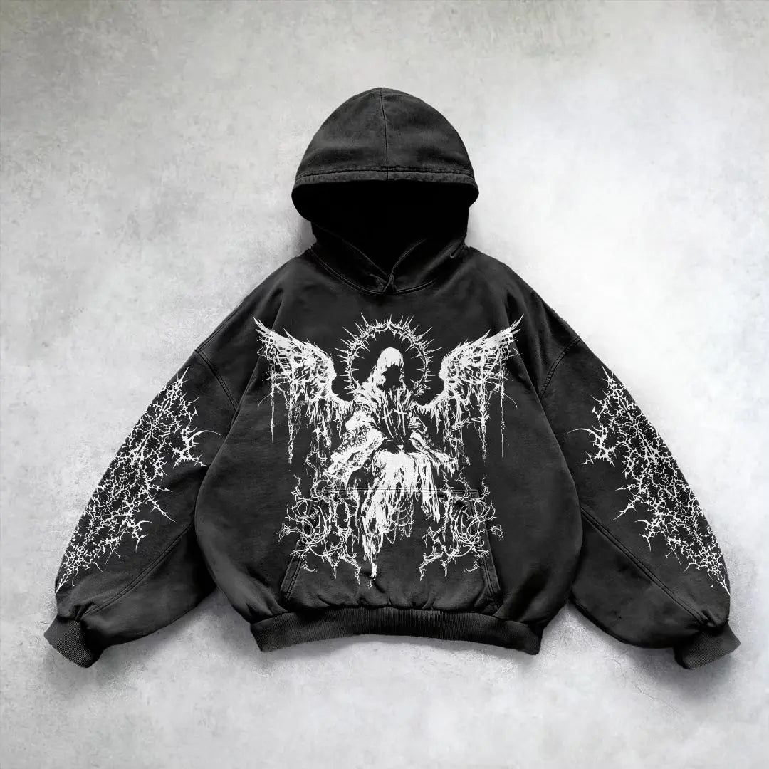 Harajuku Y2k Angel Pattern Hoodie Tops Oversized Hoodies Women Goth Streetwear Sweatshirt Tracksuit Men Couples Gothic Clothes
