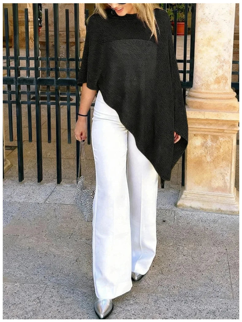 Women's knitted shirt irregular cape shawl casual loose sun protection shirt beach spring and summer lazy thin top