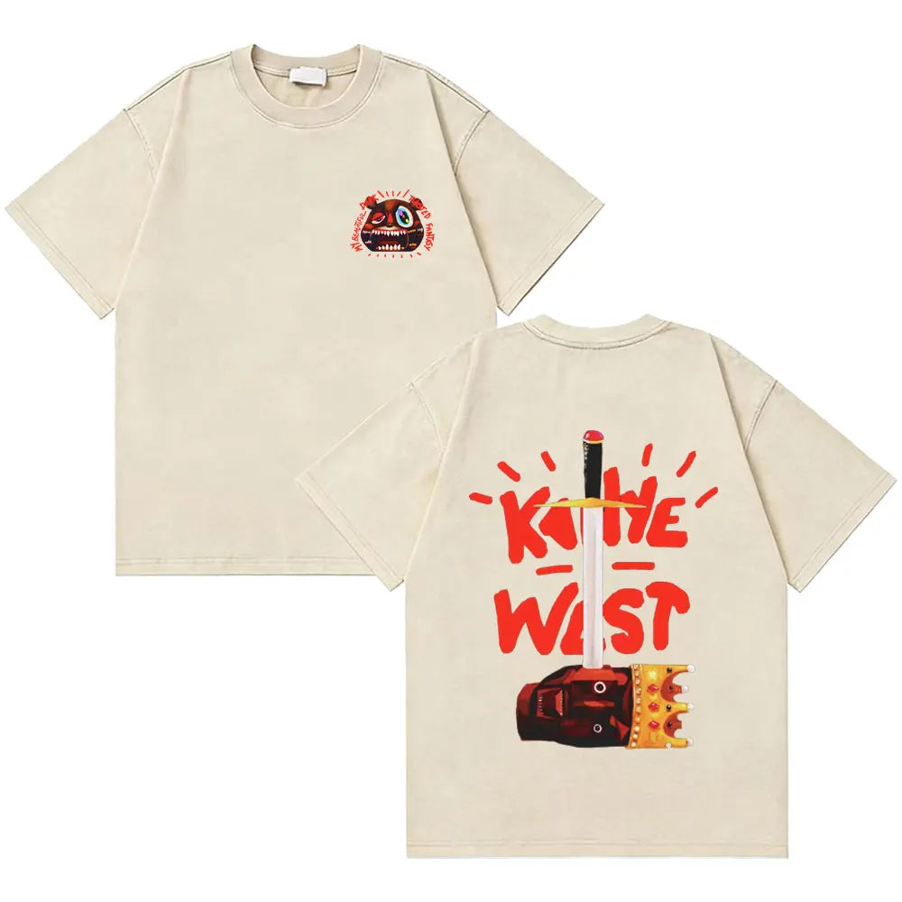 Awesome Rapper Kanye West Graduation Bear Vintage Washed T-shirt Men Women Hip Hop Fashion Trend Short Sleeve T Shirt Streetwear